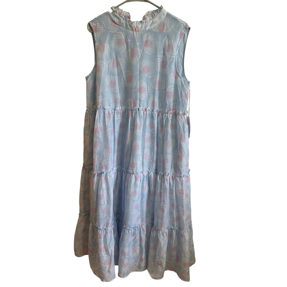 J.Marie NWT Tiered Ruffle Midi Tank Dress Blue Pink Floral Sz L Preppy